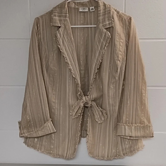 Cato Very Lightweight Cotton, Raw Edge, Tie Front Blouse Shacket Layering Piece - Picture 10 of 10